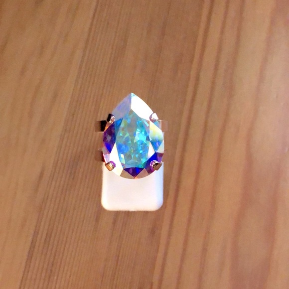 Aurora Borealis Pear Crystal Statement Ring - Picture 11 of 17